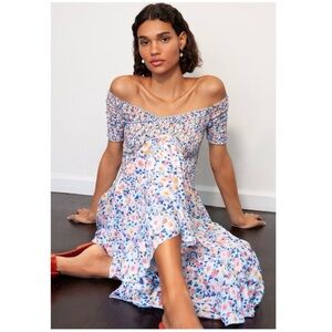 Poupette St. Barth Floral Off-Shoulder Maxi Dress - Blue and Pink